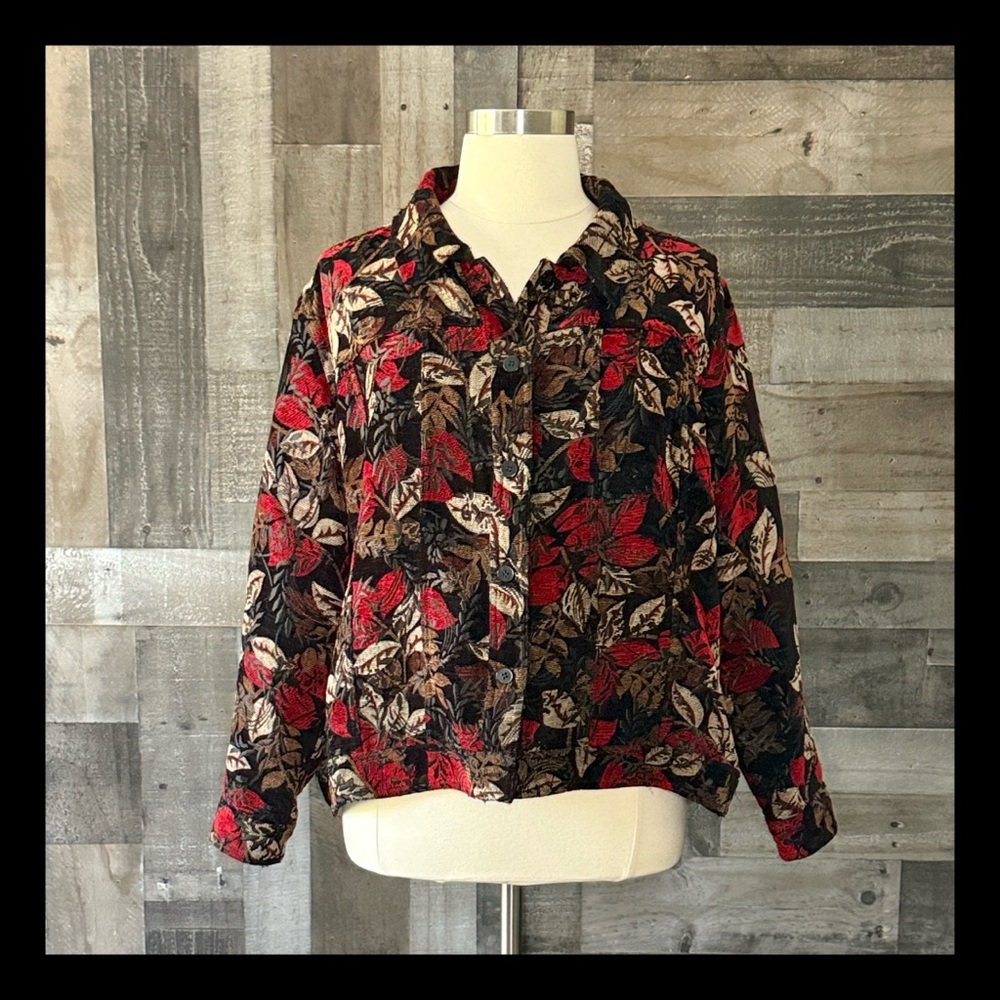 Handmade reversible button up jacket large floral tapestry coastal grandma fall